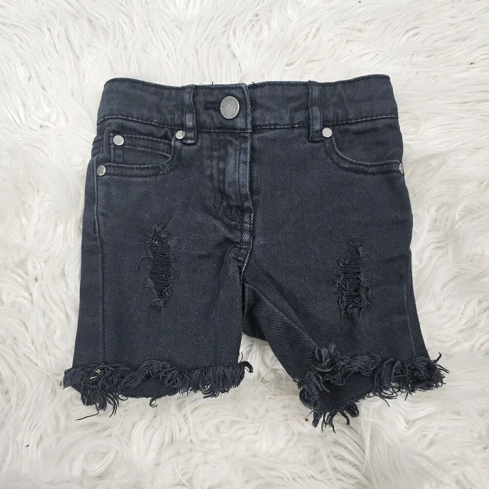 Stella McCartney Kids Black Denim Cut Off Raw Hem Knee Shorts Toddler 2 Years 2T